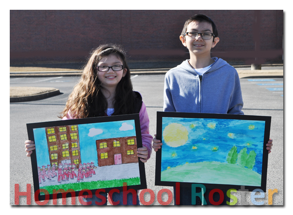 Pictured (l-r): Alexi Harrison and Zane Harrison with their art pieces, "The March" and "Twinkling Stars", respectively.